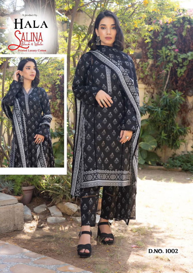 Hala Salina Black And White Cotton Dress Material Catalog
